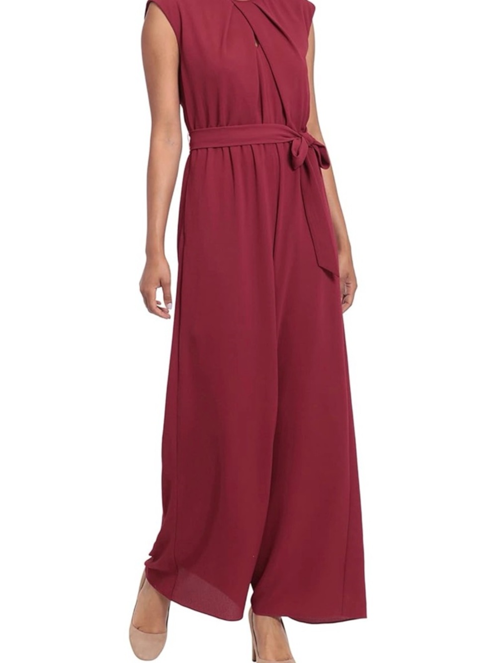 London Times Burgundy Formal Tie-Waist Jumpsuit - Size 16